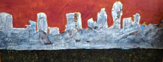 SKYLINE   tecnica mista su compensato  65 x 30 cm   anno 2010    NON DISPONIBILE 