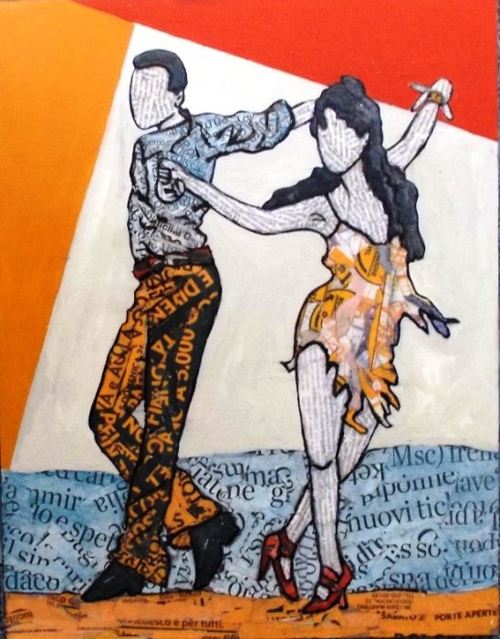 CHA CHA CHA tecnica mista su compensato  45x55 cm   anno 2013  