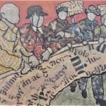 IN CORTEO    tecnica mista  su compensato 