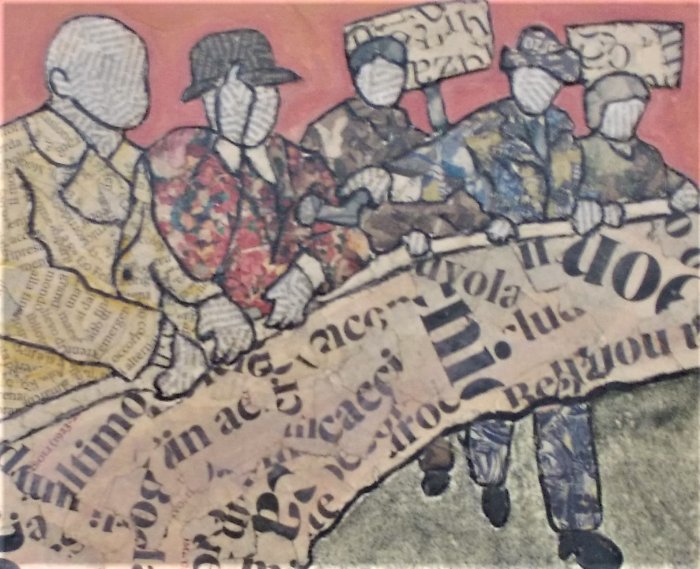 IN CORTEO    tecnica mista  su compensato 
