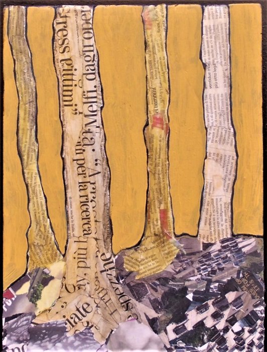 LA FORESTA DISBOSCATA  tecnica mista su compensato  24x34 cm  anno  2012