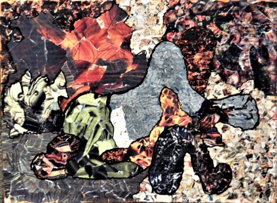 CONTADINO A RIPOSO collage su cartone 38x28 cm anno 2010