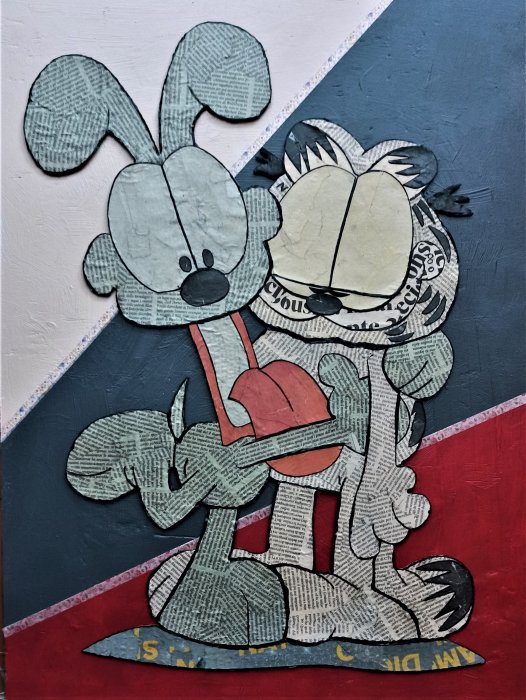 GARFIELD E ODIE  tecnica mista su cartone   45 x 60 cm 
