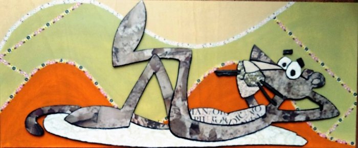 LA PANTERA ROSA    tecnica mista su polistirene   32 x 56 cm 