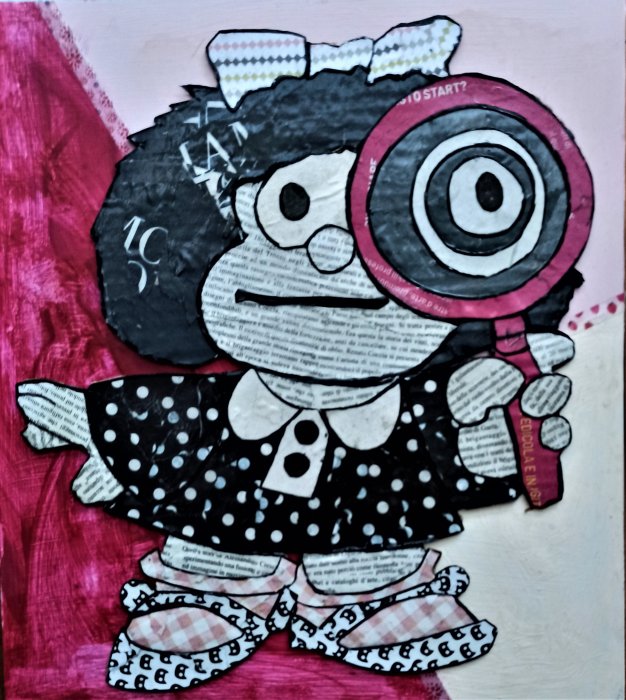 MAFALDA   DETECTIVE   tecnica mista su cartone  29 x 32 cm 