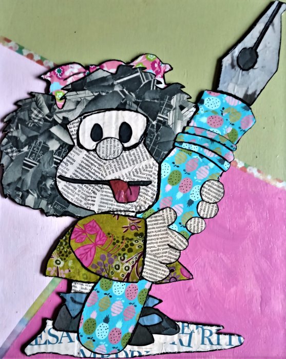 MAFALDA SCRITTRICE tecnica mista su cartone   NON DISPONIBILE 