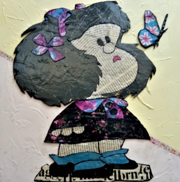 MAFALDA e la FARFALLA   tecnica mista su cartone  30 x30 cm