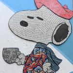 SNOOPY ARTISTA  IN PAUSA CAFFE'   tecnica mista su cartone   30 x 50 cm 