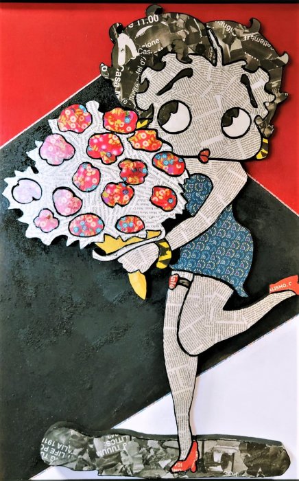 BETTY BOOP  FLOREALE  tecnica mista su polistirene  57 x 95 cm 