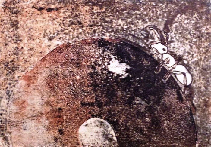 LA FORMICA SULLA LUNA   cera molle acquatinta      lastra di alluminio 