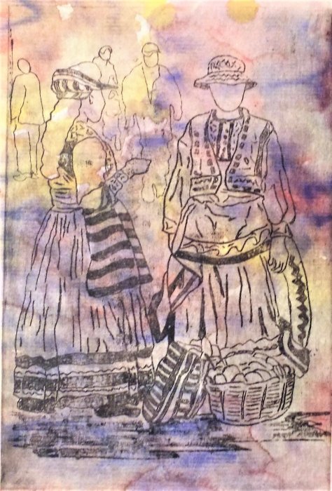 MERCATO PERUVIANO   cera molle e acquatinta su carta da pacchi